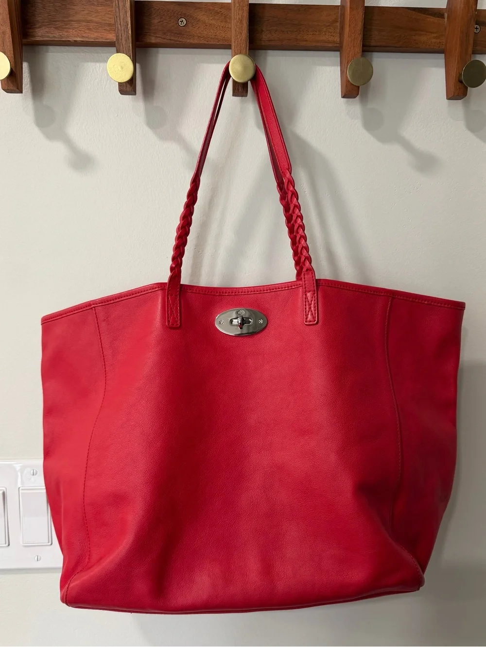 Mulberry Red Leather Tote with Braided Straps